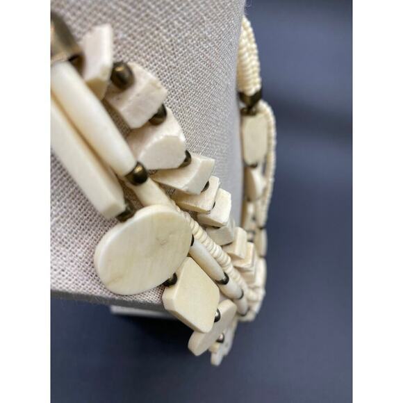 Vintage Bone Multi-strand Necklace Matching Pierced Earrings Individual Beads - Picture 3 of 8